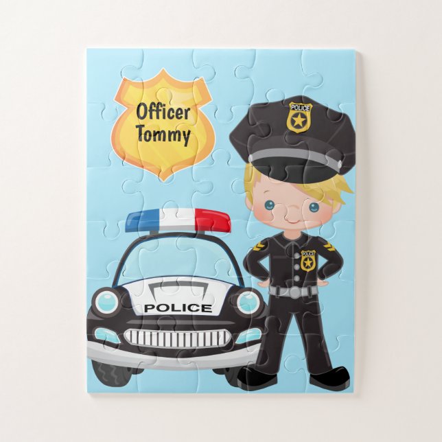 Personalized Police Officer and Patrol Car Kids Ji Jigsaw Puzzle (Vertical)