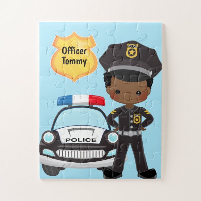 Personalized Police Officer and Patrol Car Kids Ji Jigsaw Puzzle (Vertical)