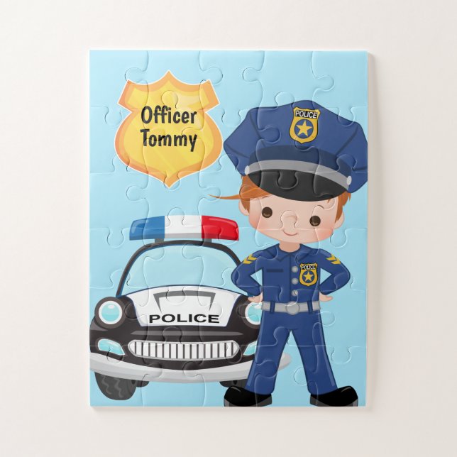 Personalized Police Officer and Patrol Car Kids Jigsaw Puzzle (Vertical)