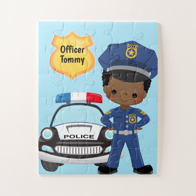 Personalized Police Officer and Patrol Car Kids  Jigsaw Puzzle (Vertical)