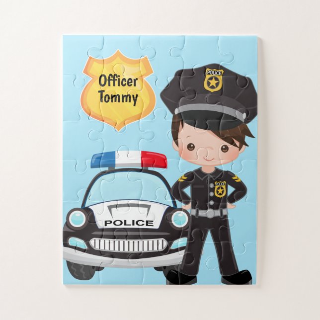Personalized Police Officer and Patrol Car Kids Jigsaw Puzzle (Vertical)