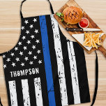Personalized Police Officer BBQ Thin Blue Line Apron<br><div class="desc">Thin Blue Line Police Apron - USA American flag design in Police Flag colors, distressed design . This personalized police apron is perfect for birthdays, Christmas, police retirement gifts, or fathers day for your police officer. Perfect for all police officers, law enforcement officers and police family and supporters. Personalize with...</div>