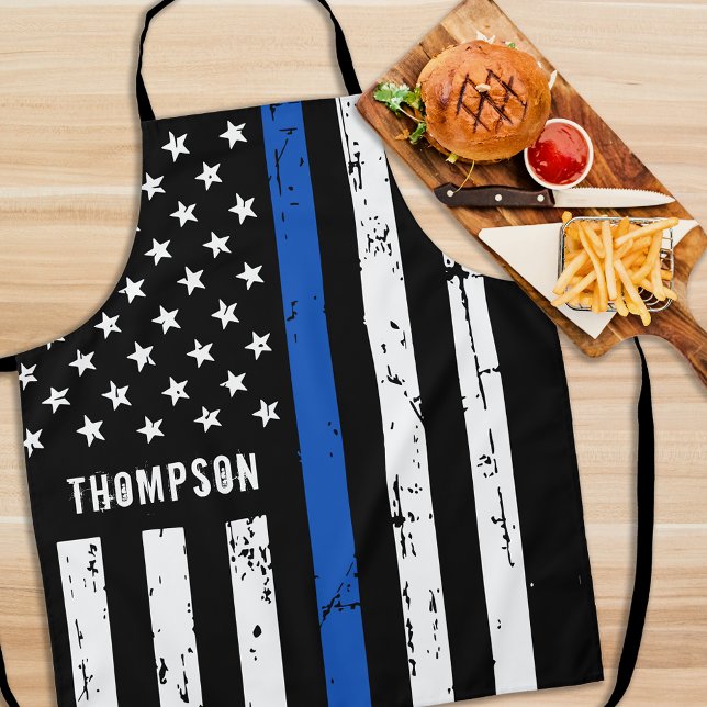 Personalized Police Officer BBQ Thin Blue Line Apron (Creator Uploaded)