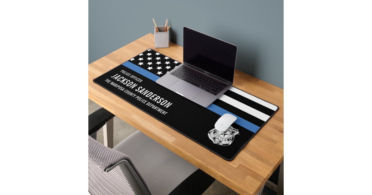 Personalized Police Officer Department Blue Line Desk Mat | Zazzle