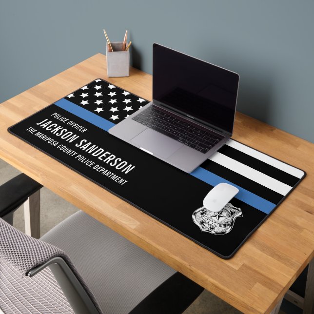Personalized Police Officer Department Blue Line Desk Mat (Office 2)