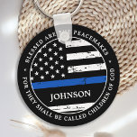 Personalized Police Officer Law Enforcement  Keychain<br><div class="desc">Blessed are the Peacemakers, for they shall be called children of God. Personalized Thin Blue Line Keychain for police officers and law enforcement . Personalize with police officer's badge number. This personalized police prayer keychain is perfect for police academy graduation gifts to newly graduated officers, or police retirement gifts or...</div>