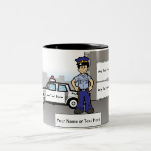 Personalized Police Officer - Male Cartoon Two-Tone Coffee Mug
