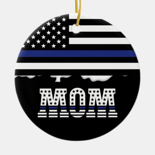 Personalized Police Officer Mom Cop Thin Blue Line Ceramic Ornament