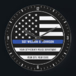 Personalized Police Officer NAME Law Enforcement Large Clock<br><div class="desc">Personalize this truly unique, one-of-a-kind Custom Police Officer / Sherriff Thin Blue Line Flag Gift. Perfect addition to your home and garage decor! Personalized with your Name, Station/Department Info or Custom Text! Perfect gift for that special person in your life... . Law Enforcement - Police Station - Local First Responder...</div>