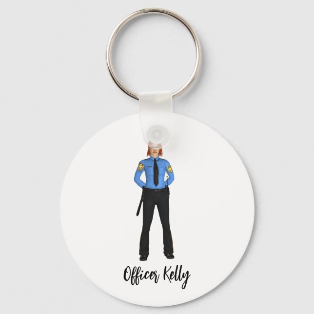 Personalized Police Officer Photo and Name Keychain (Front)