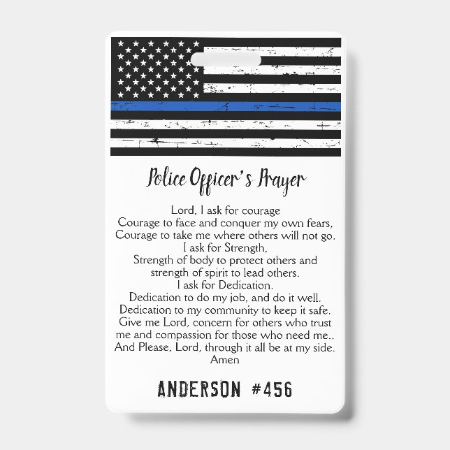 Personalized Police Officer Prayer Thin Blue Line Badge (Front)