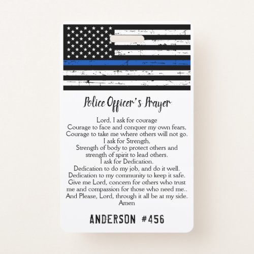 Personalized Police Officer Prayer Thin Blue Line Badge