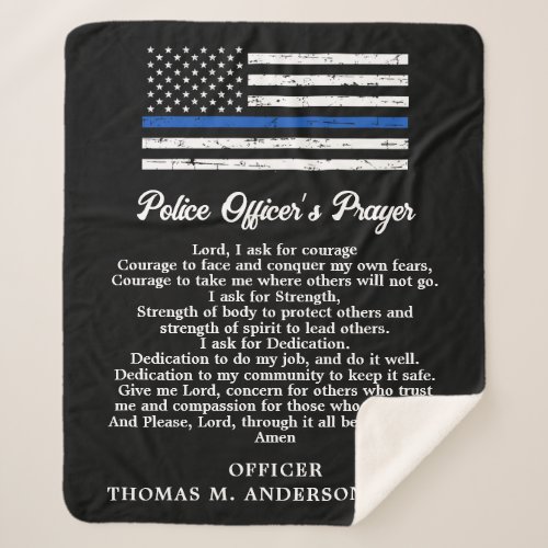 Personalized Police Officer Prayer Thin Blue Line Sherpa Blanket