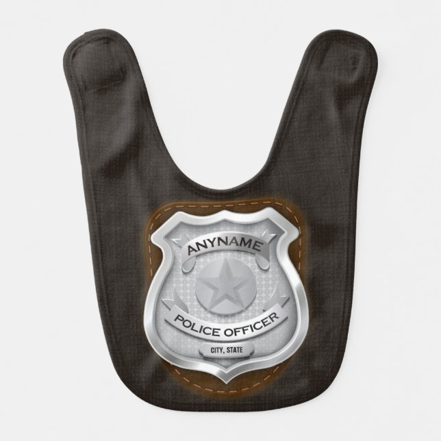 Personalized Police Officer Sheriff Cop NAME Badge Baby Bib (Front)
