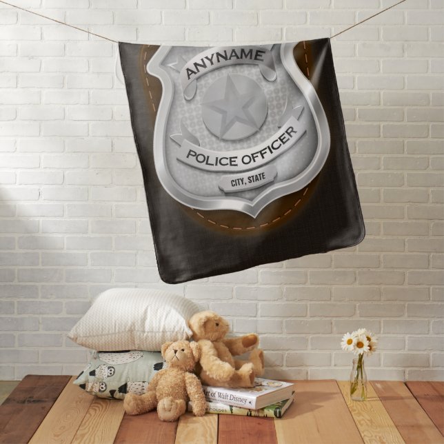 Personalized Police Officer Sheriff Cop NAME Badge Baby Blanket (In Situ)