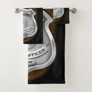 Personalized Police Officer Sheriff Cop NAME Badge Bath Towel Set