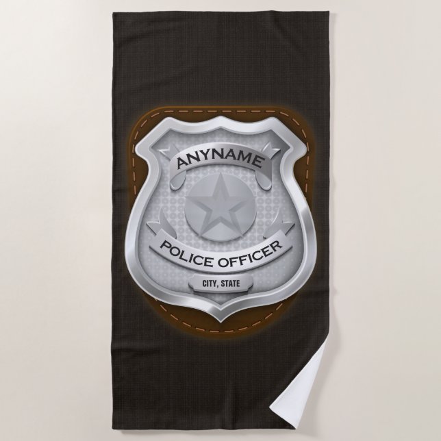 Personalized Police Officer Sheriff Cop NAME Badge Beach Towel (Front)