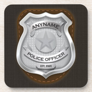 Personalized Police Officer Sheriff Cop NAME Badge Beverage Coaster