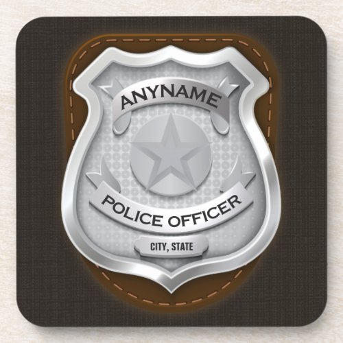 Personalized Police Officer Sheriff Cop NAME Badge Beverage Coaster