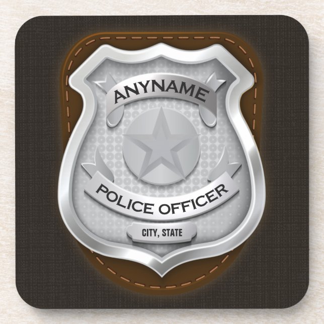 Personalized Police Officer Sheriff Cop NAME Badge Beverage Coaster (Front)