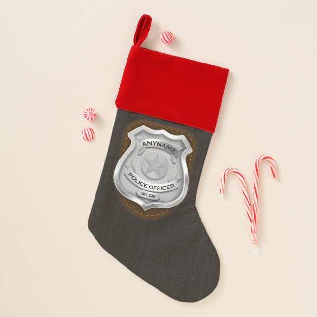 Personalized Police Officer Sheriff Cop NAME Badge Christmas Stocking (Front)