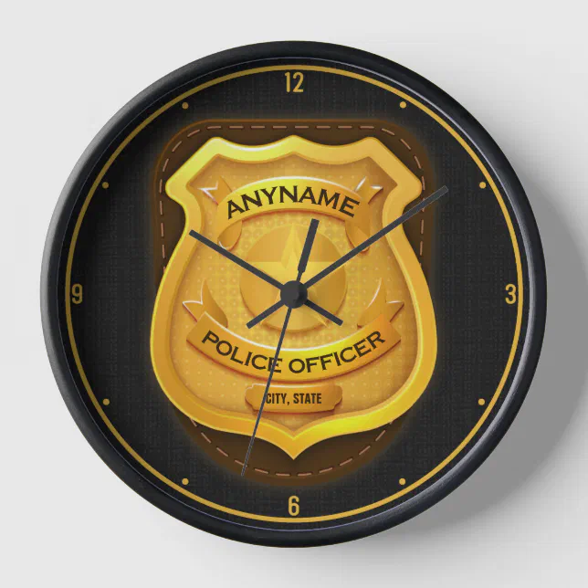 Personalized Police Officer Sheriff Cop NAME Badge Clock | Zazzle