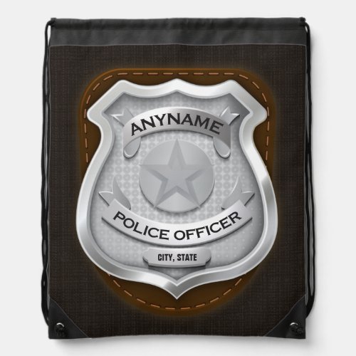 Personalized Police Officer Sheriff Cop NAME Badge Drawstring Bag