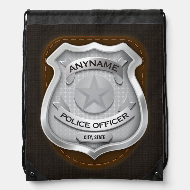 Personalized Police Officer Sheriff Cop NAME Badge Drawstring Bag (Front)