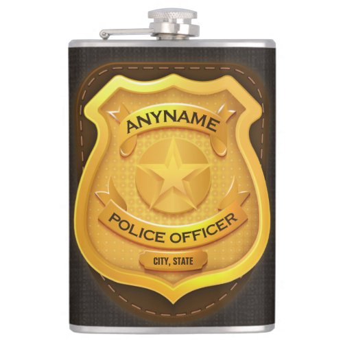 Personalized Police Officer Sheriff Cop NAME Badge Flask