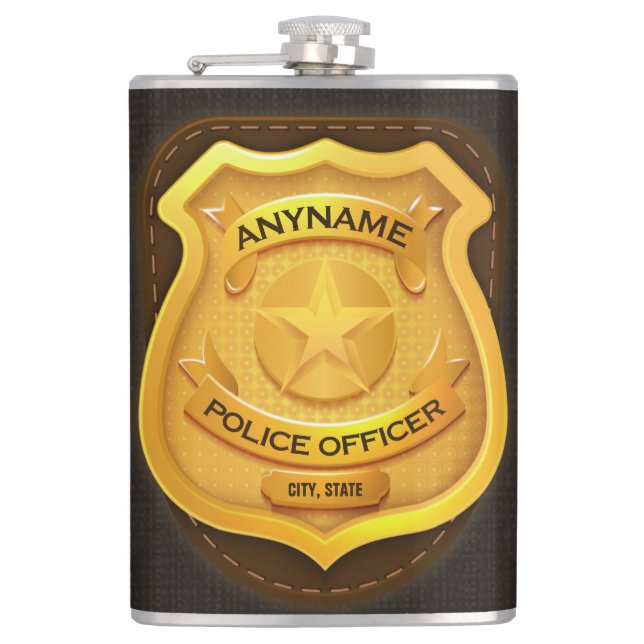 Personalized Police Officer Sheriff Cop NAME Badge Flask (Front)