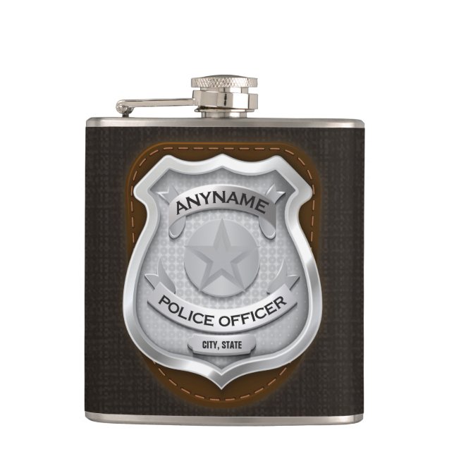 Personalized Police Officer Sheriff Cop NAME Badge Flask (Front)