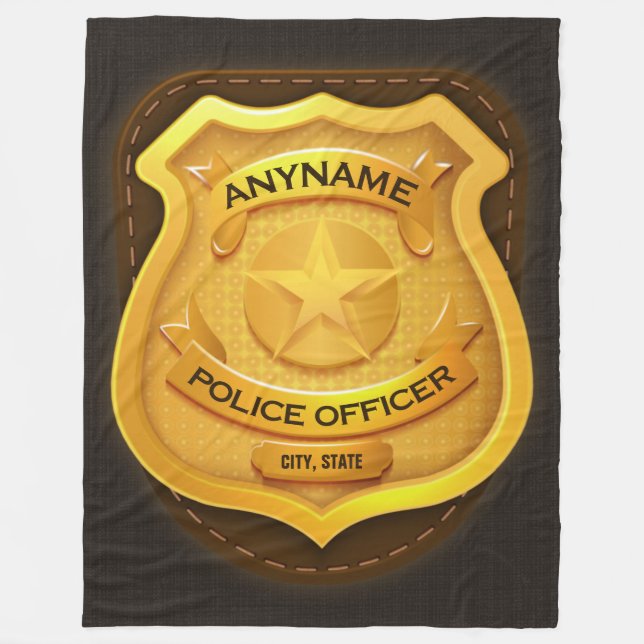 Personalized Police Officer Sheriff Cop NAME Badge Fleece Blanket (Front)