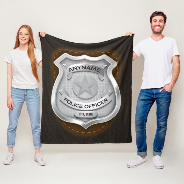 Personalized Police Officer Sheriff Cop NAME Badge Fleece Blanket (In Situ)