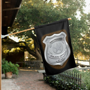 Personalized Police Officer Sheriff Cop NAME Badge House Flag