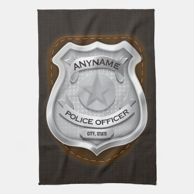 Personalized Police Officer Sheriff Cop NAME Badge Kitchen Towel (Vertical)