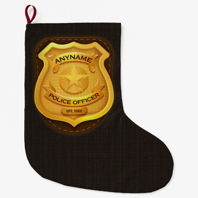 Personalized Police Officer Sheriff Cop NAME Badge Large Christmas Stocking (Front)