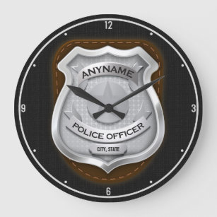 Personalized Police Officer Sheriff Cop NAME Badge Large Clock