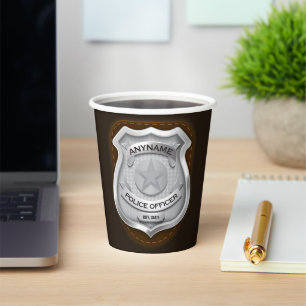 Personalized Police Officer Sheriff Cop NAME Badge Paper Cups