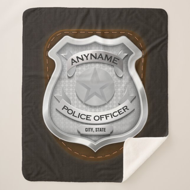 Personalized Police Officer Sheriff Cop NAME Badge Sherpa Blanket (Front)