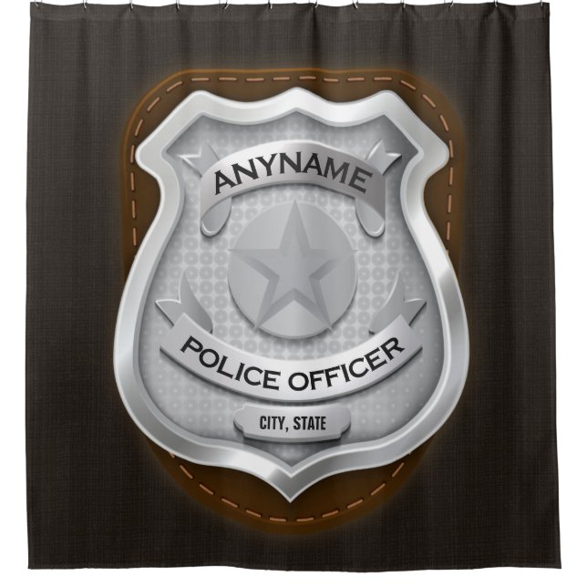 Personalized Police Officer Sheriff Cop NAME Badge Shower Curtain (Front)