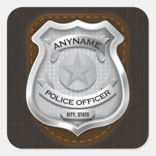 Personalized Police Officer Sheriff Cop NAME Badge Square Sticker