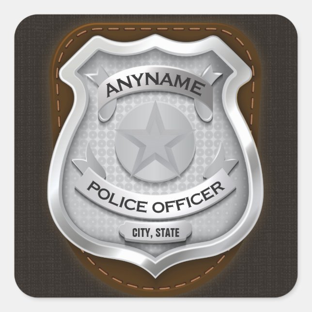 Personalized Police Officer Sheriff Cop NAME Badge Square Sticker (Front)