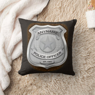 Personalized Police Officer Sheriff Cop NAME Badge Throw Pillow