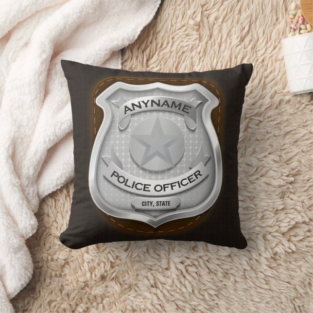 Personalized Police Officer Sheriff Cop NAME Badge Throw Pillow (Blanket)