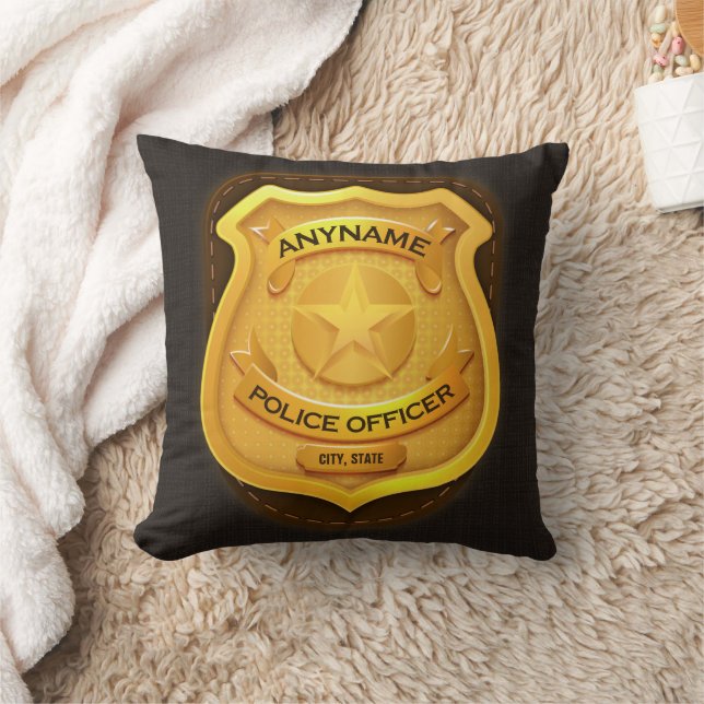 Personalized Police Officer Sheriff Cop NAME Badge Throw Pillow (Blanket)