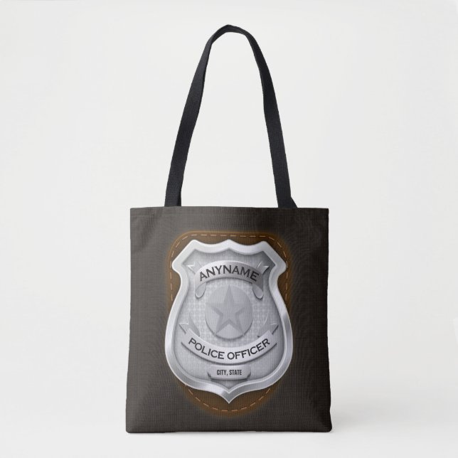 Personalized Police Officer Sheriff Cop NAME Badge Tote Bag (Front)