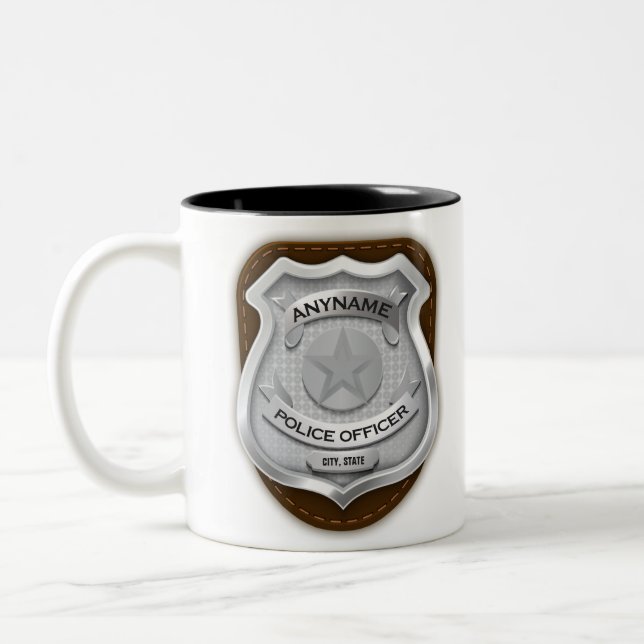 Personalized Police Officer Sheriff Cop NAME Badge Two-Tone Coffee Mug (Left)