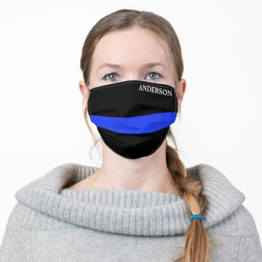Personalized Police Officer Thin Blue Line Adult Cloth Face Mask (Worn)