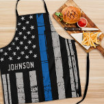 Personalized Police Officer Thin Blue Line Apron<br><div class="desc">Thin Blue Line Police Apron - USA American flag design in Police Flag colors, distressed design . This personalized police apron is perfect for birthdays, Christmas, police retirement gifts, or fathers day for your police officer. Perfect for all police officers, law enforcement officers and police family and supporters. Personalize with...</div>