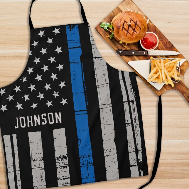 Personalized Police Officer Thin Blue Line Apron (Creator Uploaded)